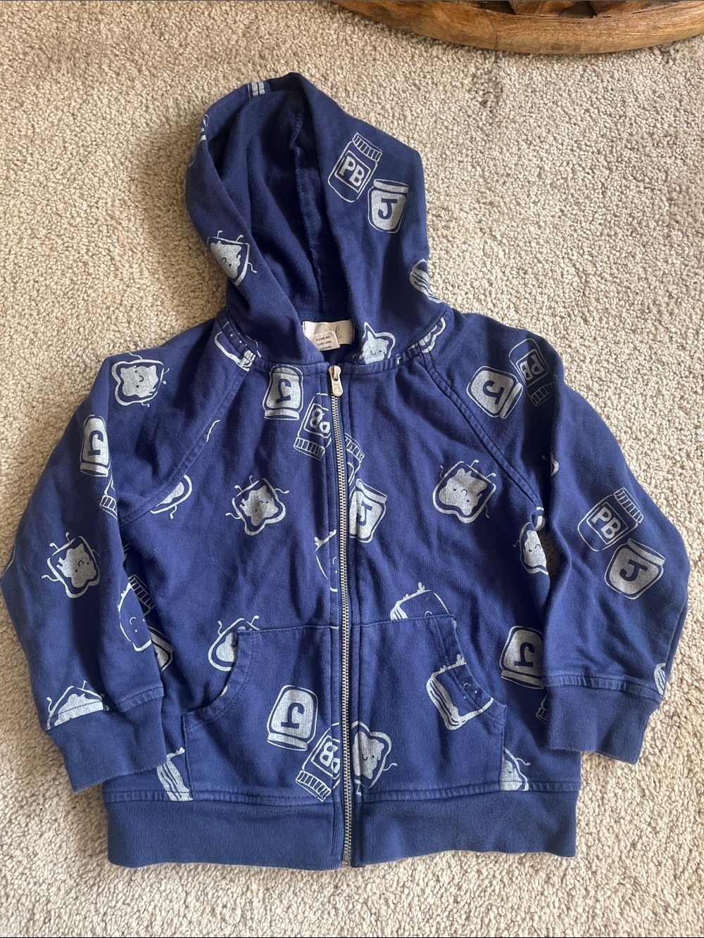 Peek Navy Blue Hooded Zip-Up Sweatshirt with PB&J Print